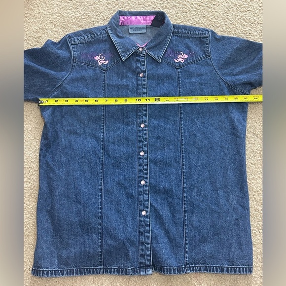 Vintage Wrangler Blues Women’s Large Denim Pearl Snap Shirt - Picture 6 of 7